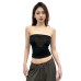 Slim fit backless navel exposed embroidered strapless woman