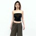 Slim fit backless navel exposed embroidered strapless woman
