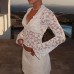 Slim lace V-neck flared sleeve top for women