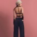 Bare back hanging neck PU leather strapless female