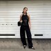 Bare back hanging neck PU leather strapless female