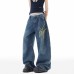 Splatter embroidery denim pants winter fashion brand design knife-cut style clean fit wide-leg long pants