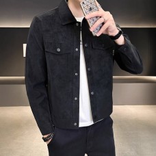 Suede Jacket Men Autumn Winter Fashion Brand Turn-down Collar Slim Fit Trendy Outerwear