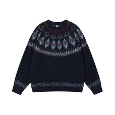 Cozy Red Fair Isle Thick Knit Sweater for Men Winter New Year Christmas Outfit Lazy Style Couple Sweater