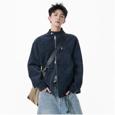 Style Harrington Leather Jacket for Men, Streetwear Winter High-Street Edgy Design Stand Collar Motorcycle Baseball Jacket