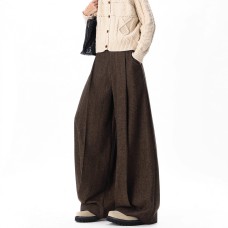 Preppy Style Pleated Woolen Casual Pants for Men and Women, Winter Heavyweight Melange Floor-Length Loose Drape Wide-Leg Pants Preppy Style Pleated Woolen Casual Pants for Men and Women, Winter Heavyweight Melange Floor-Length Loose Drape Wide-Leg Pants