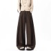 Preppy Style Pleated Woolen Casual Pants for Men and Women, Winter Heavyweight Melange Floor-Length Loose Drape Wide-Leg Pants