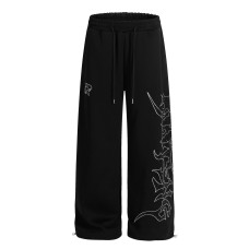 Style Rhinestone Decorated Casual Sweatpants for Women, Loose Fit Wide Leg Jazz Dance Pants Flowy Oversized Trousers