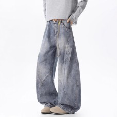 Deconstructed Oversized Pocket Cargo Jeans for Men and Women, Spring Autumn Winter Streetwear Distressed Knife-Shape Casual Wide-Leg Pants