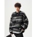 Cashmere Blend Crewneck Sweater for Men and Women, Autumn/Winter Casual Color-block Stripe Knitwear, Loose Relaxed Fit Couple's Basic Layering Top