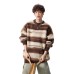 Cashmere Blend Crewneck Sweater for Men and Women, Autumn/Winter Casual Color-block Stripe Knitwear, Loose Relaxed Fit Couple's Basic Layering Top