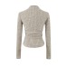 Half high collar waist pleated slim fit long sleeved top