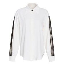 Collar pleated contrasting striped top
