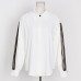 Collar pleated contrasting striped top