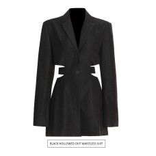 V-neck long sleeved patchwork one button suit