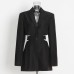 V-neck long sleeved patchwork one button suit