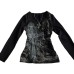 Black printed T retro V long sleeved waist slimming top Black printed T retro V long sleeved waist slimming top