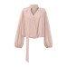 V-neck long sleeved loose top with ribbon for women V-neck long sleeved loose top with ribbon for women