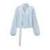 V-neck long sleeved loose top with ribbon for women V-neck long sleeved loose top with ribbon for women