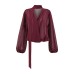V-neck long sleeved loose top with ribbon for women V-neck long sleeved loose top with ribbon for women