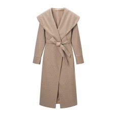 Two tone large lapel woolen coat