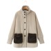 Stand up collar knitted patchwork woolen coat jacket