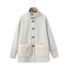 Stand up collar knitted patchwork woolen coat jacket
