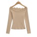 Slim fit floral long sleeved one shoulder off the shoulder top