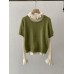 Round Neck Short Sleeve Knit Top with Layered Ruffle Long Sleeve Solid Color Inner Wear Two-Piece Set