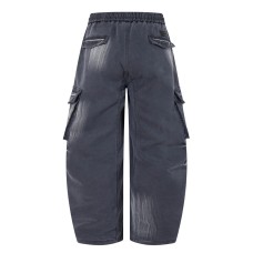 Streetwear Men's Pants, Distressed Washed Multi-Pocket Knife Cut Loose Fit Casual Tapered Jeans for Men