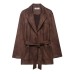 Notched Collar Suede Effect Jacket with Belt