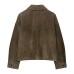 Long Sleeved  Zipper Closure Polo Collar  Straight Cut  Leather Jacket