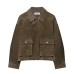 Long Sleeved  Zipper Closure Polo Collar  Straight Cut  Leather Jacket