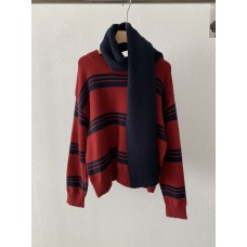 Colorful Stripe Round Neck Knit Sweater with Scarf Casual Top
