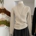 Stand-up Collar Hollow-out Shoulder Knit Top Autumn Winter Vintage Inner and Outer Layering Basic Top