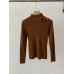 Stand-up Collar Hollow-out Shoulder Knit Top Autumn Winter Vintage Inner and Outer Layering Basic Top