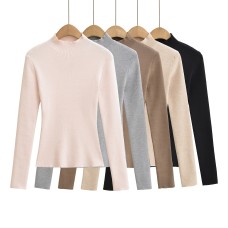 Slim fit semi high neck long sleeved top