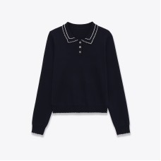 Color blocked short sleeved polo knit top with stitching Color blocked short sleeved polo knit top with stitching