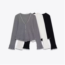 V-neck long sleeved layered decorative top
