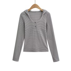 Striped retro striped long sleeved hooded top Striped retro striped long sleeved hooded top