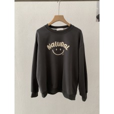 Casual Letter Smile Embroidered Hoodie Women's Long Sleeve Loose Round Neck Sweatshirt
