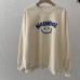 Casual Letter Smile Embroidered Hoodie Women's Long Sleeve Loose Round Neck Sweatshirt