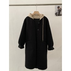 Detachable Knit Hooded Faux Fur Lined Thick Warm Sherpa Long Sleeve Coat Jacket