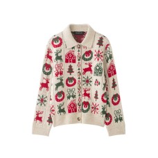 Flip collar jacquard knitted jacket Flip collar jacquard knitted jacket