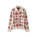 Flip collar jacquard knitted jacket
