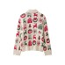 Flip collar jacquard knitted jacket