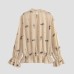 Bead floral stand up collar long sleeved top