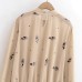 Bead floral stand up collar long sleeved top