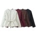 Four color waist cinched cotton long sleeved cotton clothing