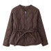 Four color waist cinched cotton long sleeved cotton clothing